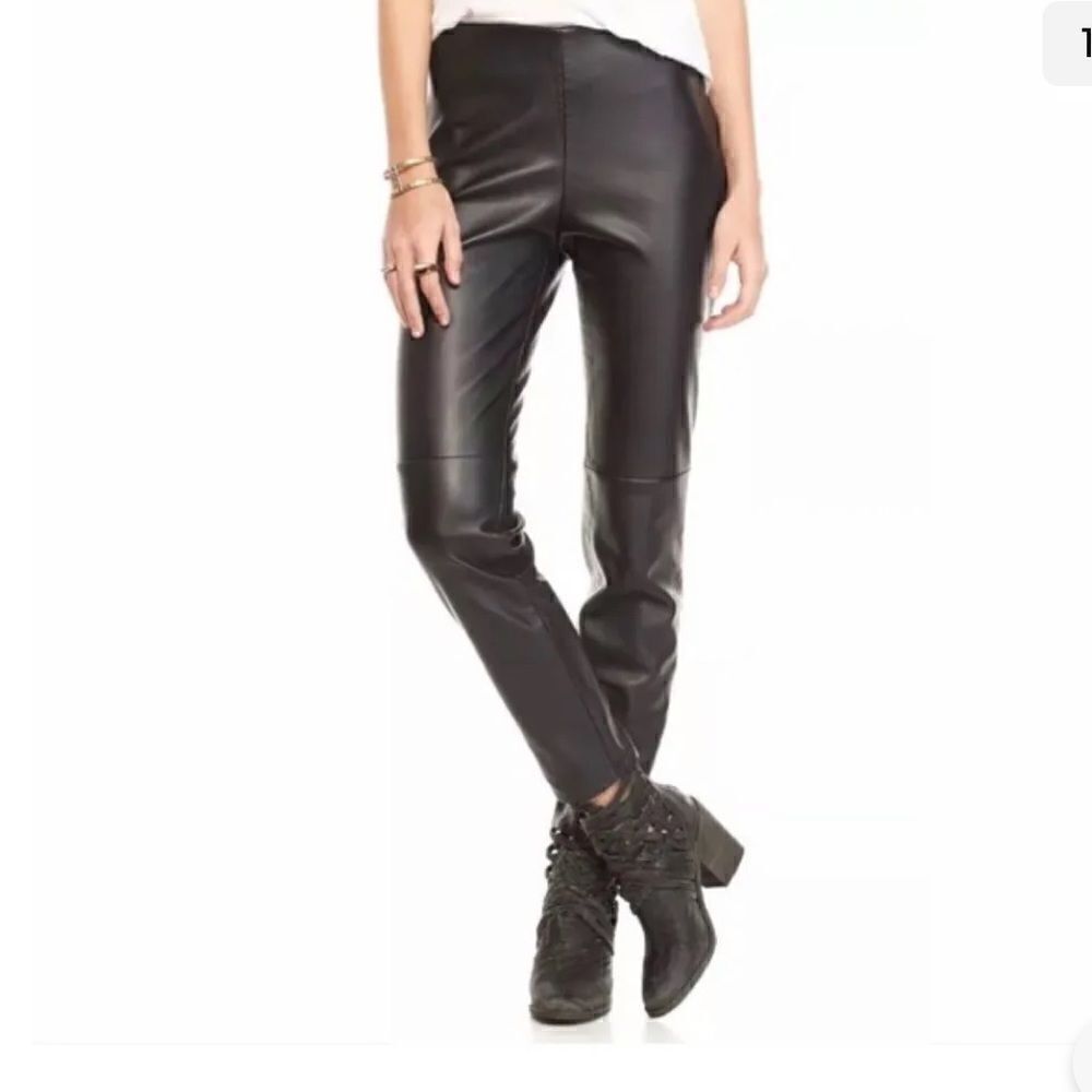 Free People Women's Lana Vegan Leather Pants Side Zipper Black Size 0 High Rise